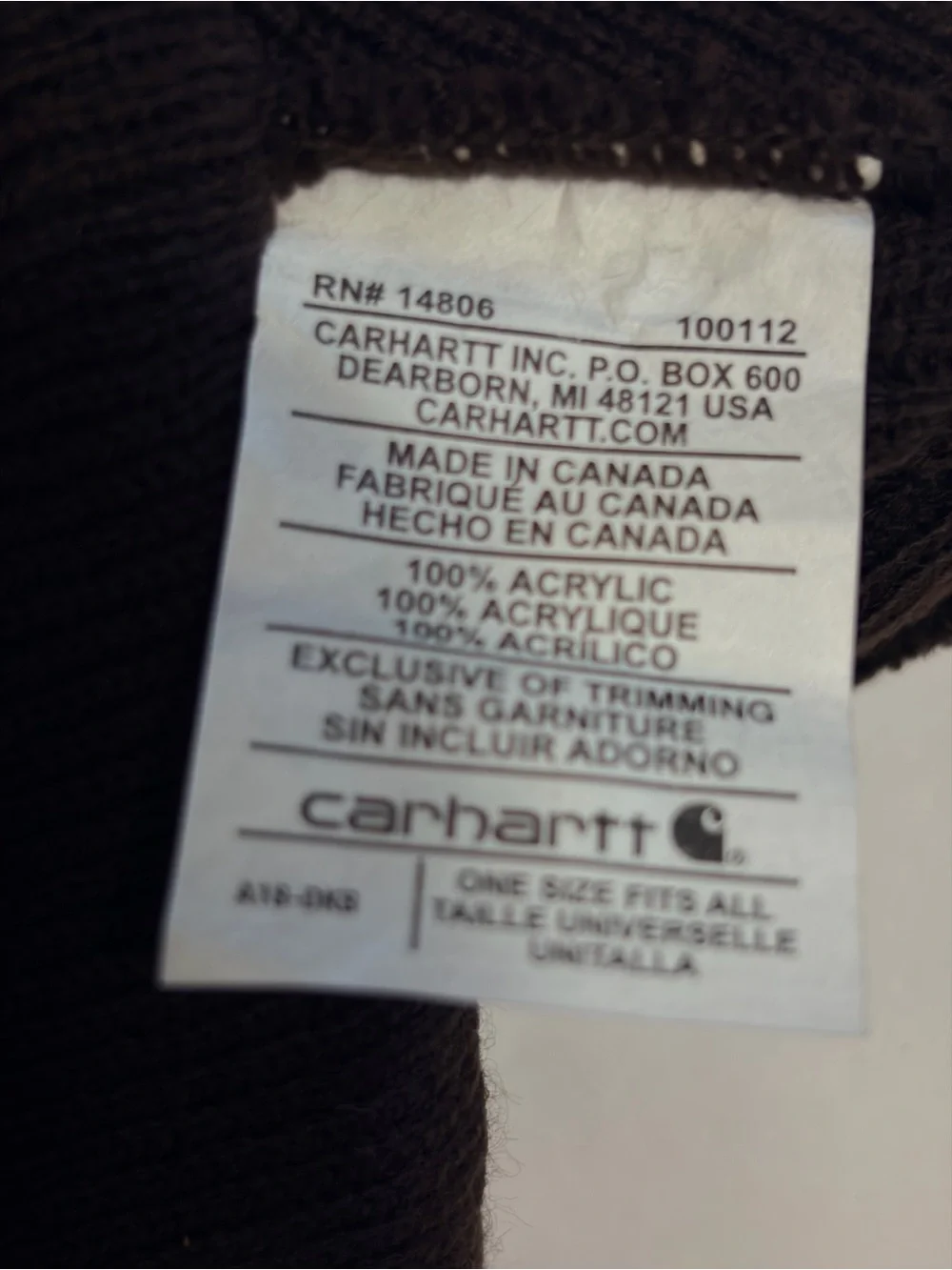 Carhartt Dark Chocolate Brown Knit Beanie Cap Hat Warm Cozy Cabincore Like New